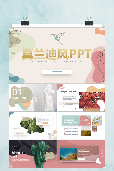 简约莫兰迪风商务PPT模板 - 文艺清新工作汇报