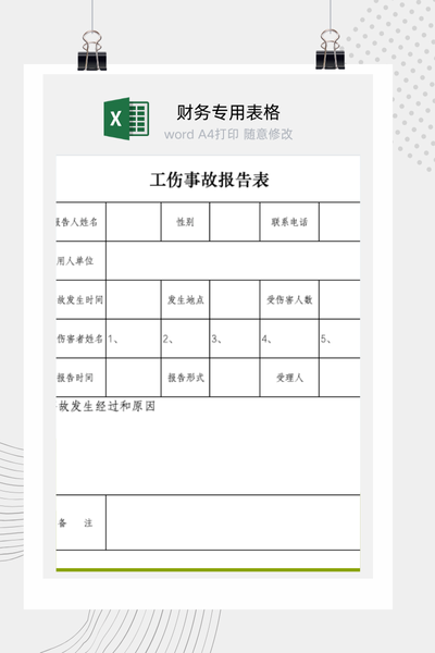 企业员工工伤事故上报及调查处理表Excel模板