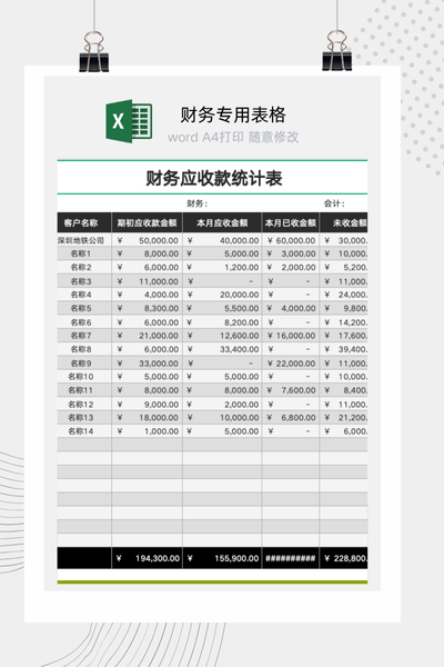财务应收款统计表Excel模板 - 客户对账/账龄分析通用