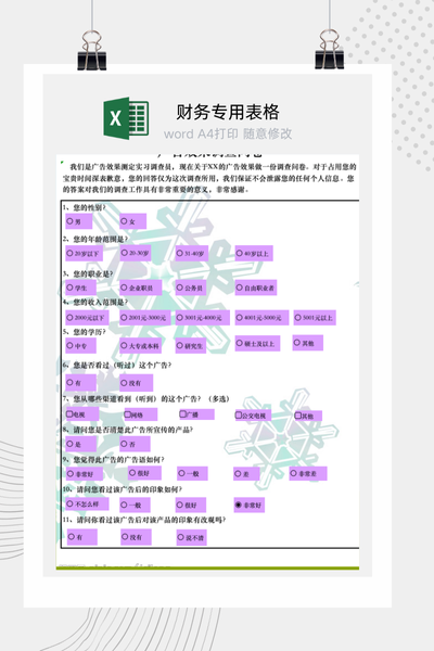 企业广告效果市场调研问卷与数据统计分析报告Excel模板