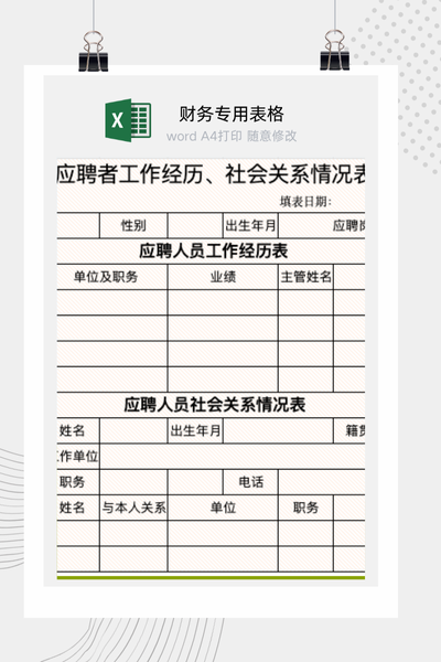 企业招聘通用应聘者个人情况与背景审查表Excel模板