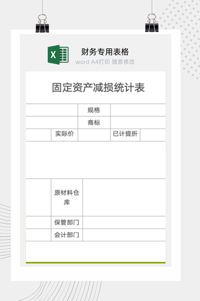 企业财务报告之固定资产减值损失明细与汇总统计表Excel模板