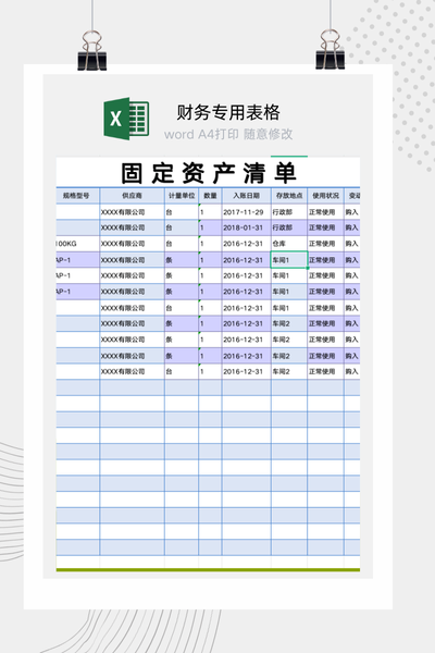企业通用固定资产明细清单与库存盘点核对表Excel模板