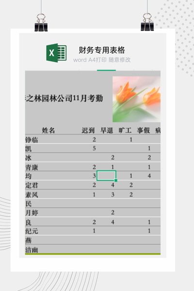 公司员工月度考勤异常（迟到/早退/请假）统计汇总表Excel模板