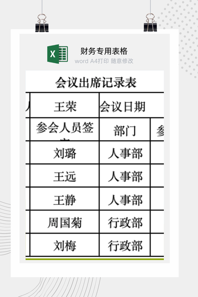 企业商务会议与活动出席人员签到记录表Excel模板