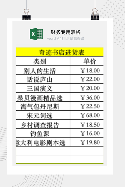 书店图书采购进货清单与月度库存成本管理明细表Excel模板