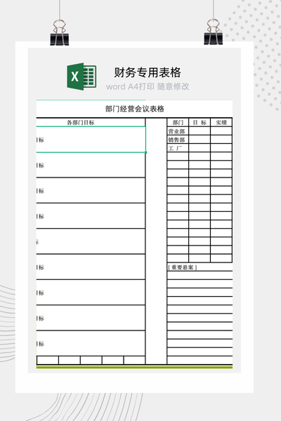 企业部门月度经营会议与业绩报告表Excel模板