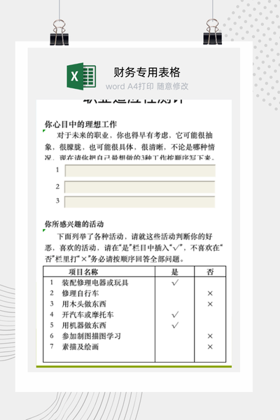 个人职业适应性与兴趣匹配度测评分析表Excel模板
