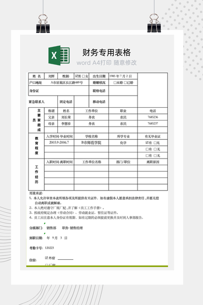 企业员工个人详细履历与背景档案表Excel模板