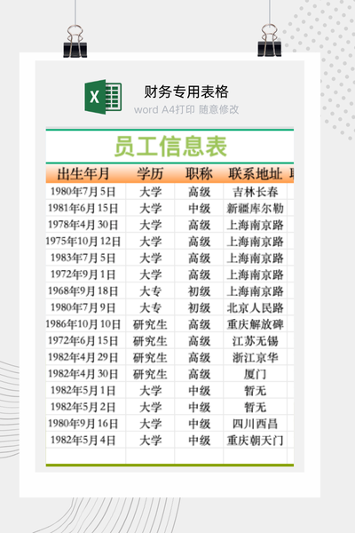 企业标准版员工信息与人事档案花名册Excel模板
