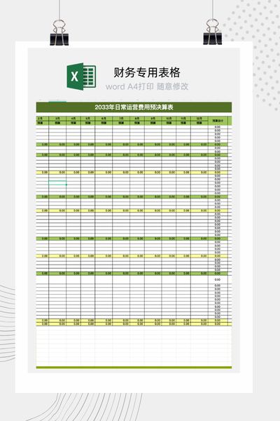 日常运营费用预决算对比分析表Excel模板 - 自动计算差异