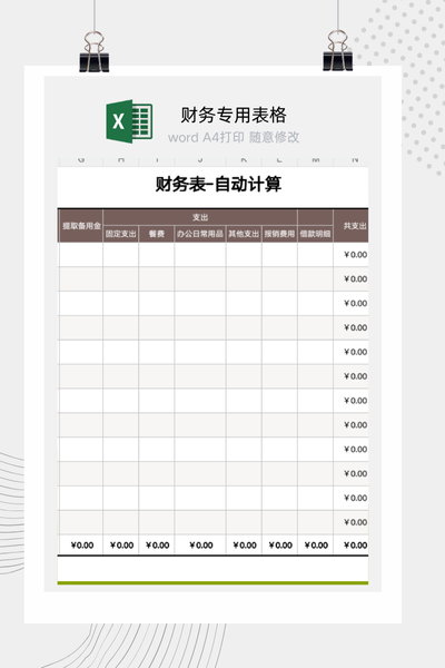 公司财务支出明细表Excel模板 - 自动分类汇总计算