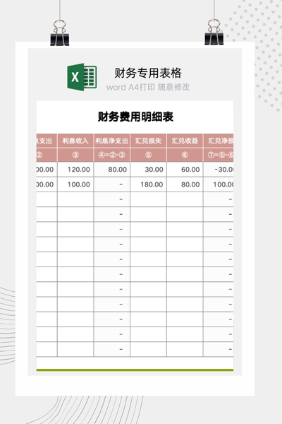 公司财务费用明细表Excel模板 - 自动汇总计算