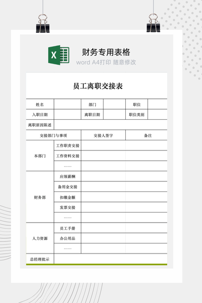 企业员工离职工作交接清单与确认表Excel模板