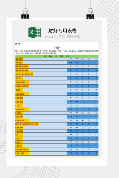 企业员工心理健康状况与压力调查问卷Excel模板