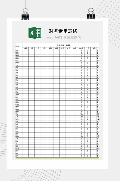企业仓库物料商品月度入库统计与成本核算表Excel模板