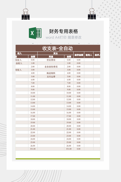 全自动收入支出明细表Excel模板 - 公司/个人通用财务管理