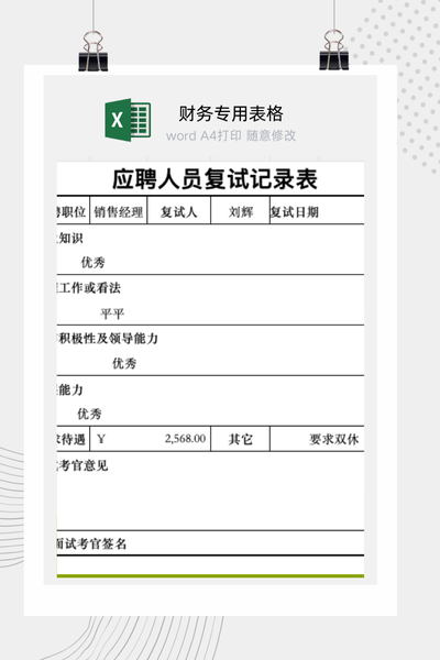 企业招聘候选人复试过程与评估记录表Excel模板