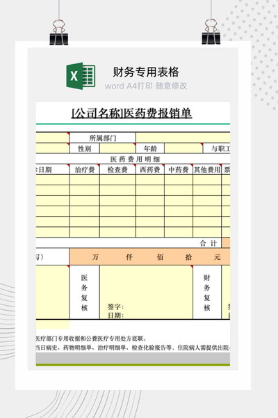 企业员工及家属医药费医疗费报销申请审批单Excel模板