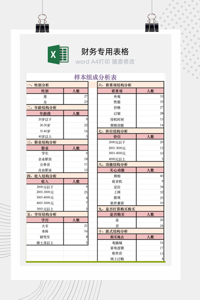 企业新产品上市市场调查问卷与消费者分析报告Excel模板