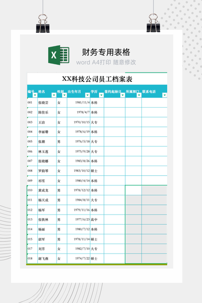 企业员工个人信息与综合人事档案管理表Excel模板
