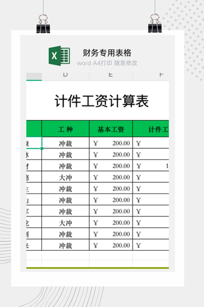 工厂生产计件工资自动核算与统计表Excel模板