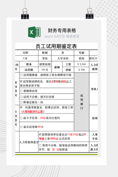 企业新员工试用期满综合鉴定与转正评审表Excel模板