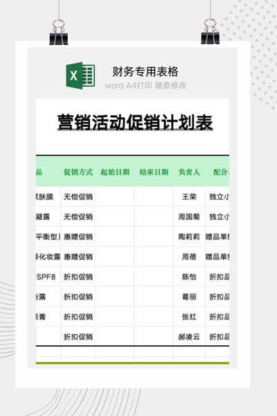 企业市场营销活动与产品促销计划及预算表Excel模板