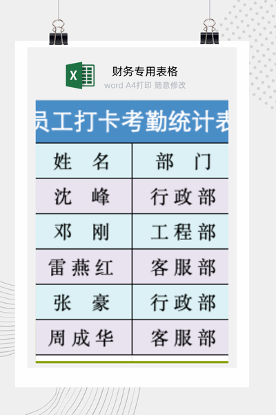 公司员工每日打卡时间记录与月度迟到考勤自动统计表Excel模板