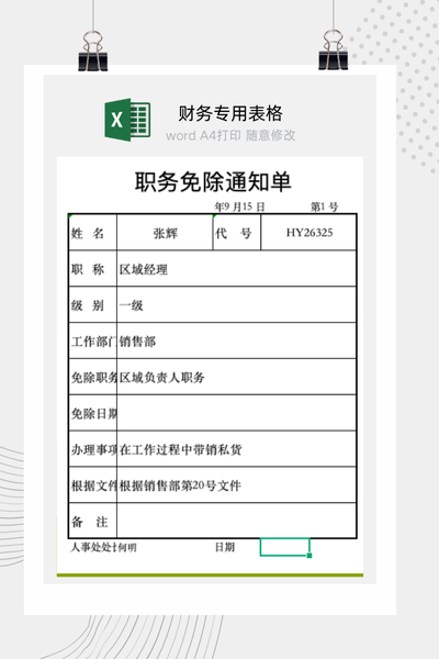 企业员工免职与职务免除处理通知书官方模板