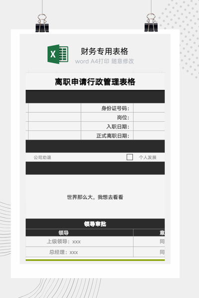 公司员工标准离职申请与审批流程表Excel模板