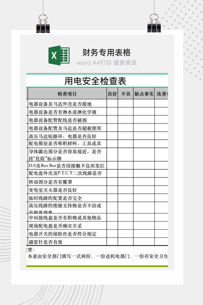 企业电气安全巡检与用电风险隐患排查标准检查表Excel模板