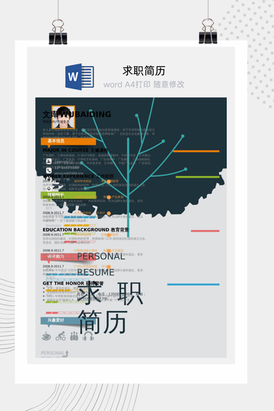 简约文艺风格求职简历Word模板 - 创意个人介绍