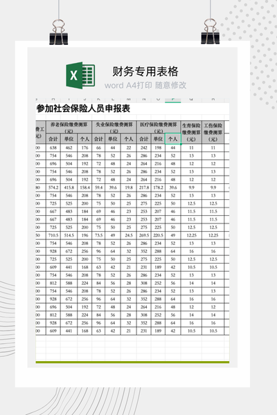 新员工入职社保增员申报及费用缴纳Excel模板