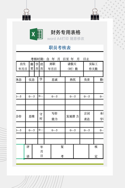 企业职员通用绩效考核与综合评价表Excel模板