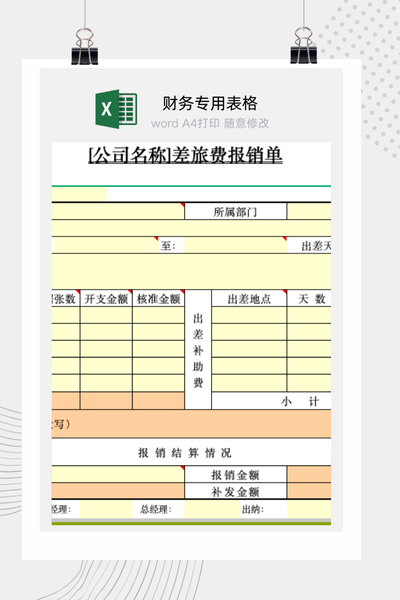 企业员工出差差旅费报销申请与费用明细统计表Excel模板