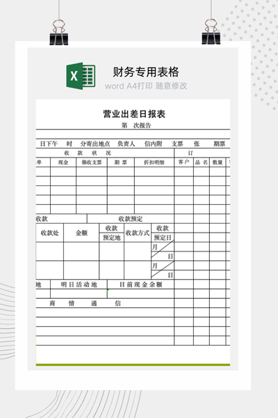 企业销售人员出差工作日报与业务及收款日报表Excel模板