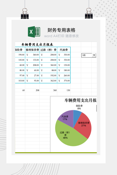 公司车队车辆费用支出明细统计与月度分析报告Excel模板